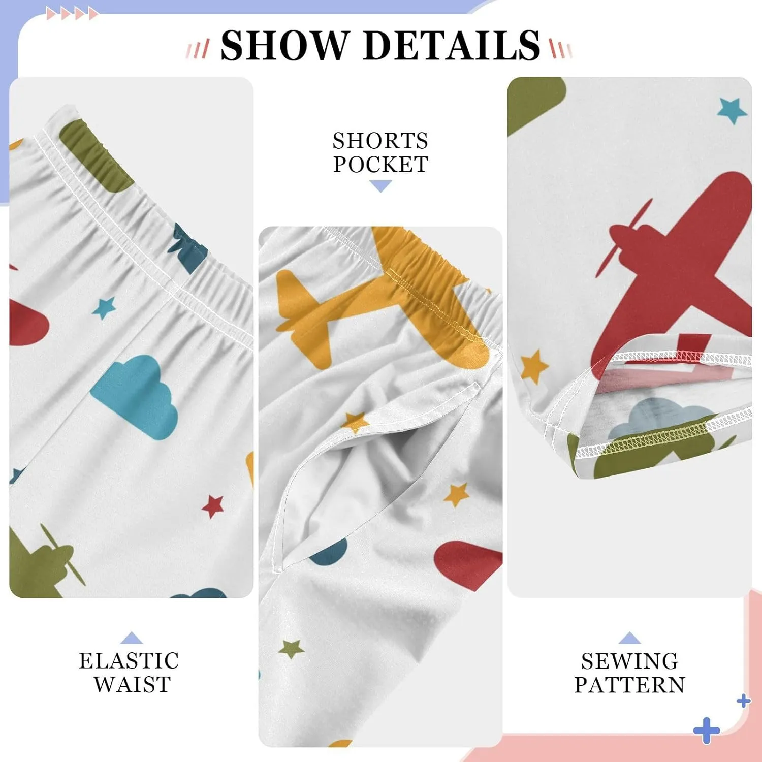 Pigsaly Boys' Pants Colorful Airplanes Stars Long Bottoms Blue Yellow Clouds Jogger Pants Elastic Waist Trousers Pockets S