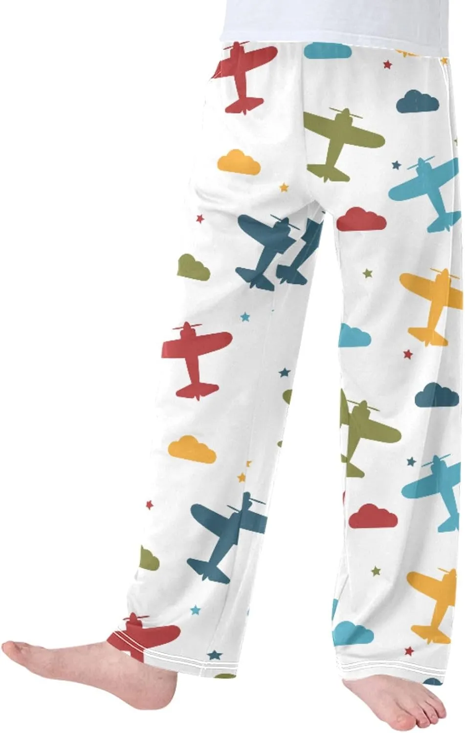 Pigsaly Boys' Pants Colorful Airplanes Stars Long Bottoms Blue Yellow Clouds Jogger Pants Elastic Waist Trousers Pockets S