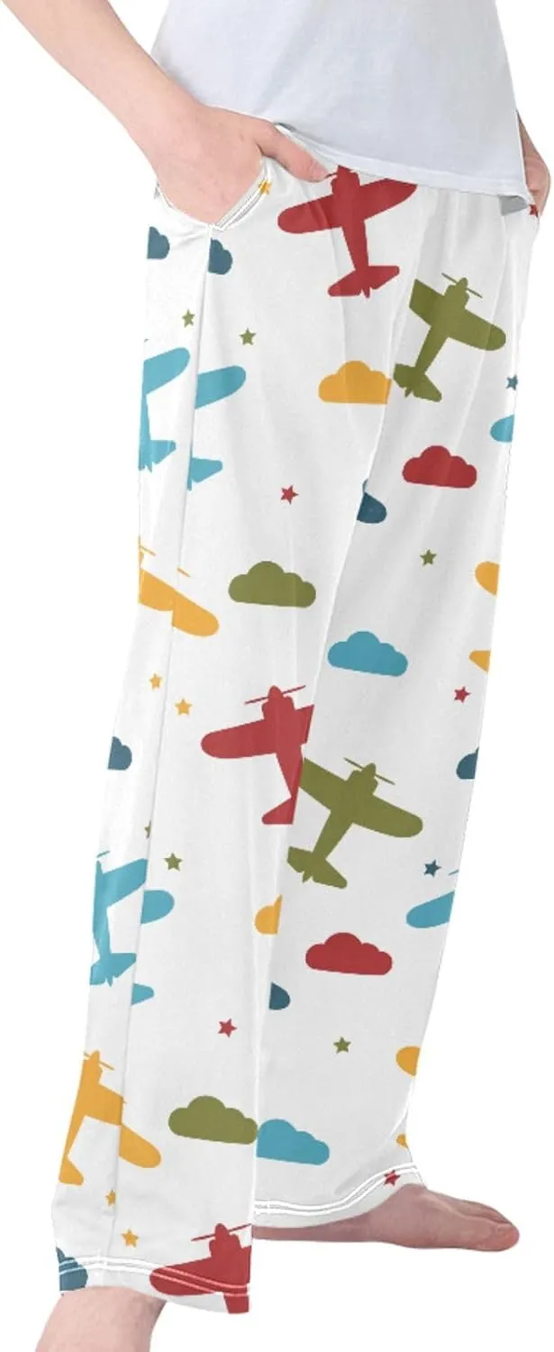 Pigsaly Boys' Pants Colorful Airplanes Stars Long Bottoms Blue Yellow Clouds Jogger Pants Elastic Waist Trousers Pockets S