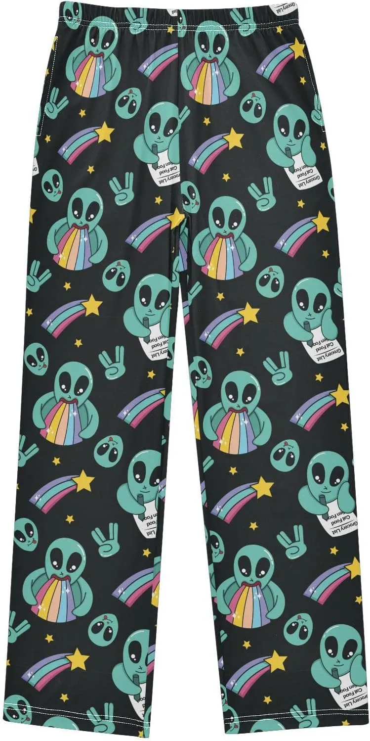 Pigsaly Boys' Pants Colorful Cute Alien Long Bottoms Rainbow Stars Jogger Pants Elastic Waist Trousers with Pockets S