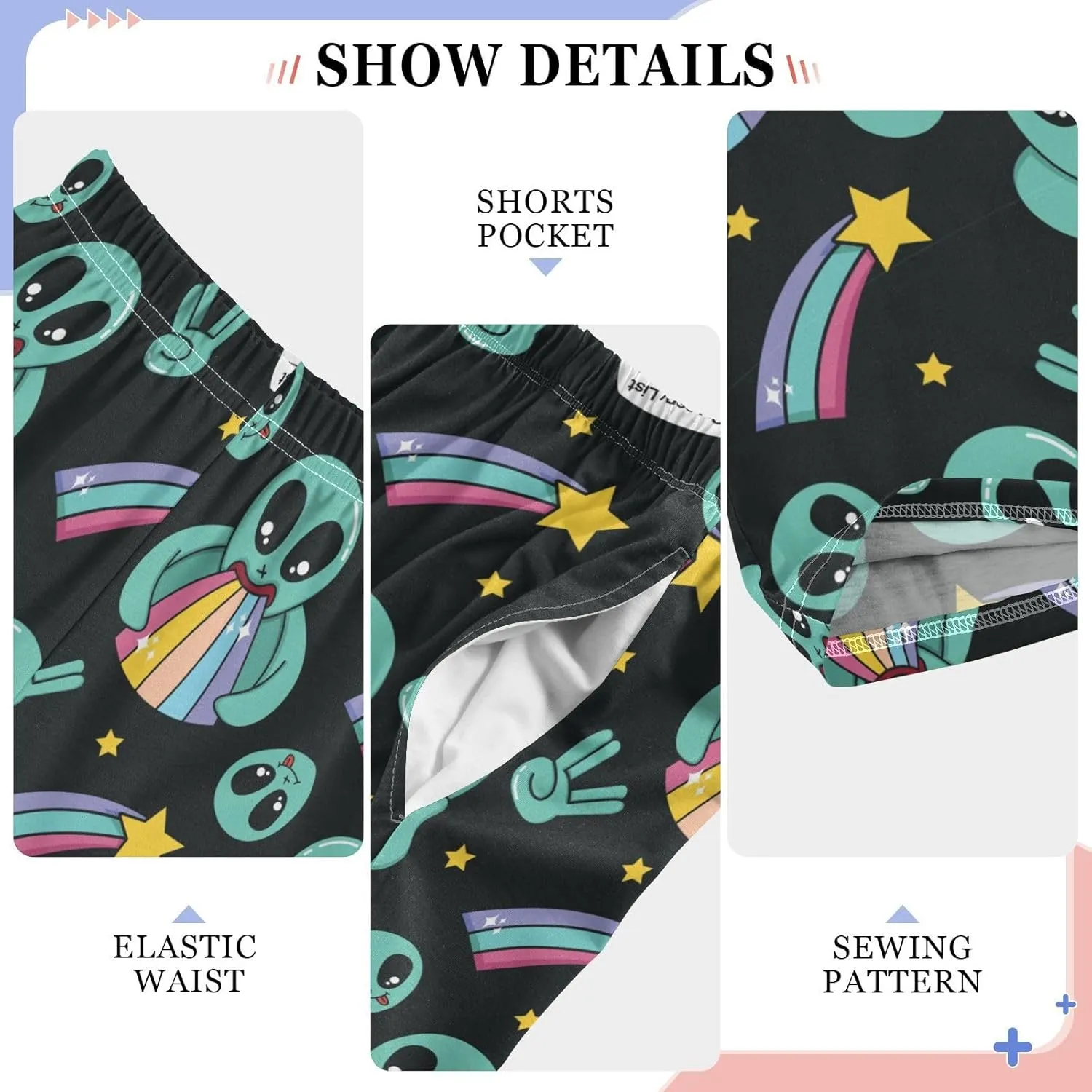 Pigsaly Boys' Pants Colorful Cute Alien Long Bottoms Rainbow Stars Jogger Pants Elastic Waist Trousers with Pockets S