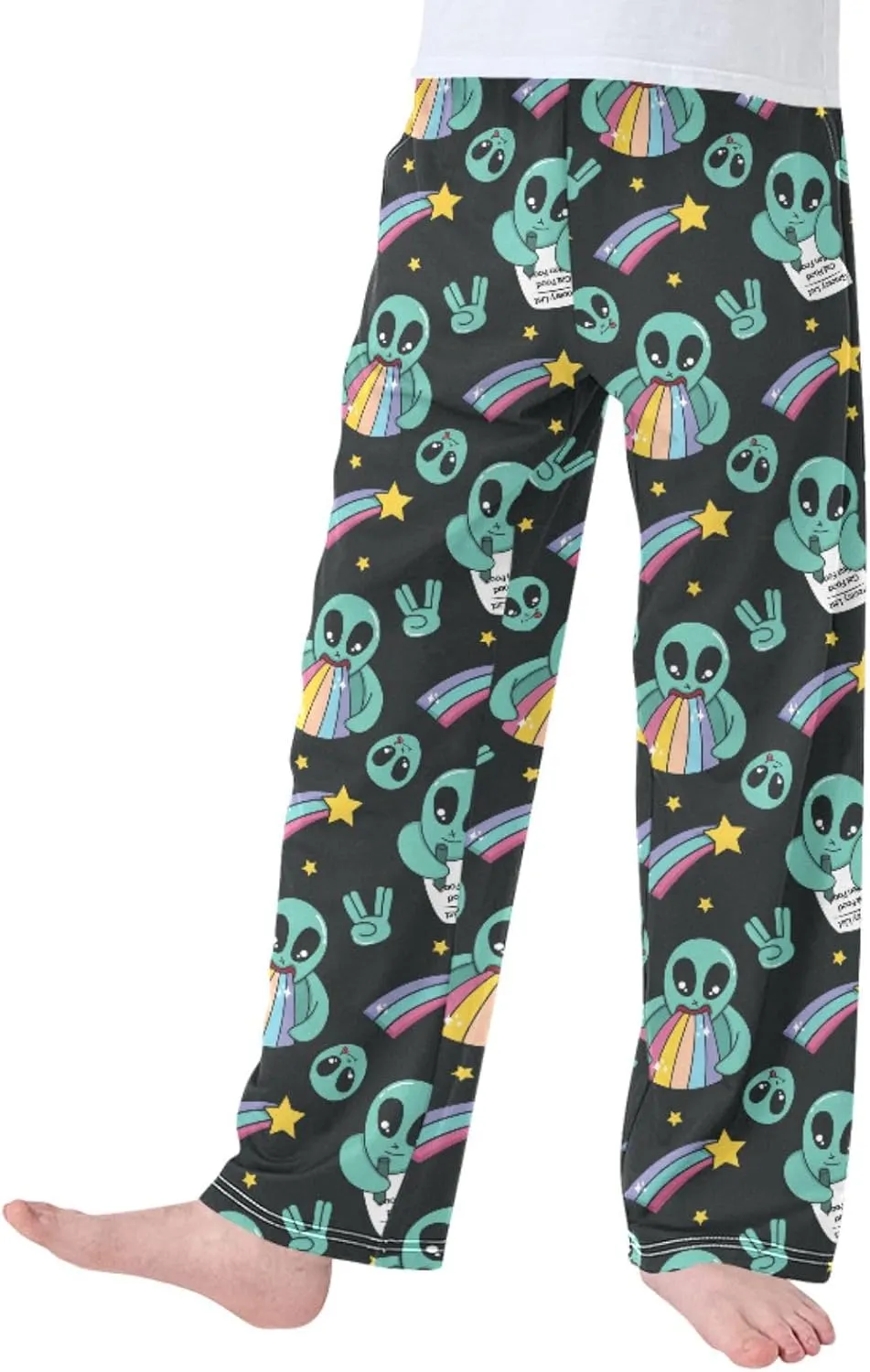 Pigsaly Boys' Pants Colorful Cute Alien Long Bottoms Rainbow Stars Jogger Pants Elastic Waist Trousers with Pockets S