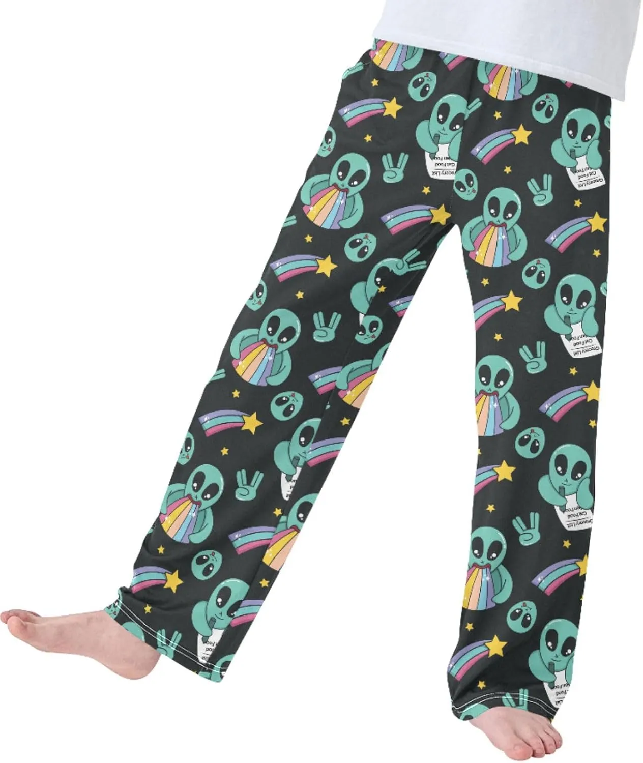 Pigsaly Boys' Pants Colorful Cute Alien Long Bottoms Rainbow Stars Jogger Pants Elastic Waist Trousers with Pockets S