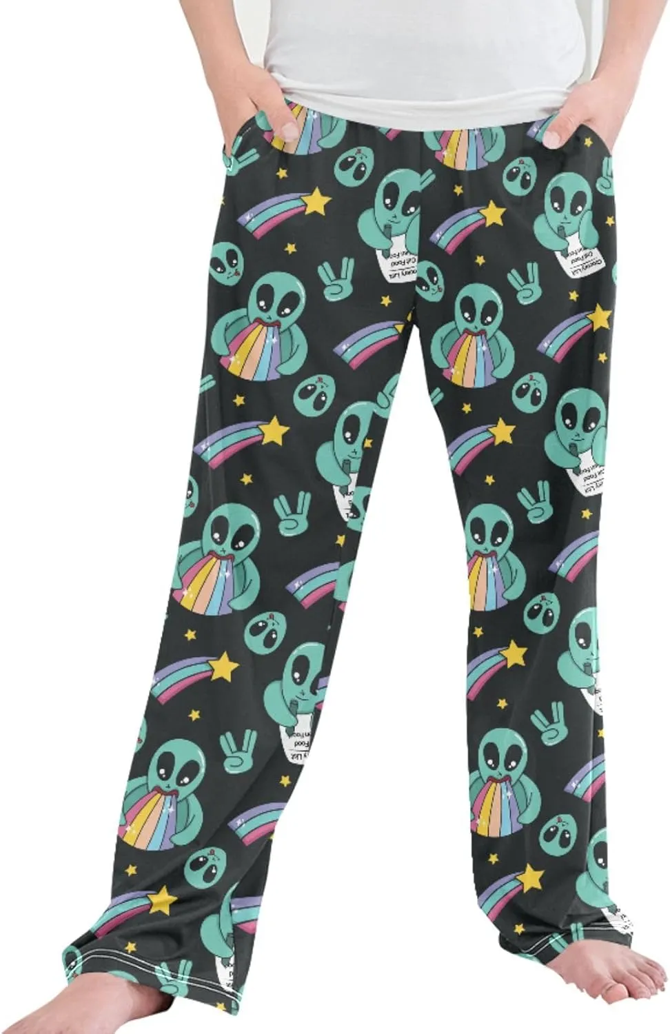 Pigsaly Boys' Pants Colorful Cute Alien Long Bottoms Rainbow Stars Jogger Pants Elastic Waist Trousers with Pockets S