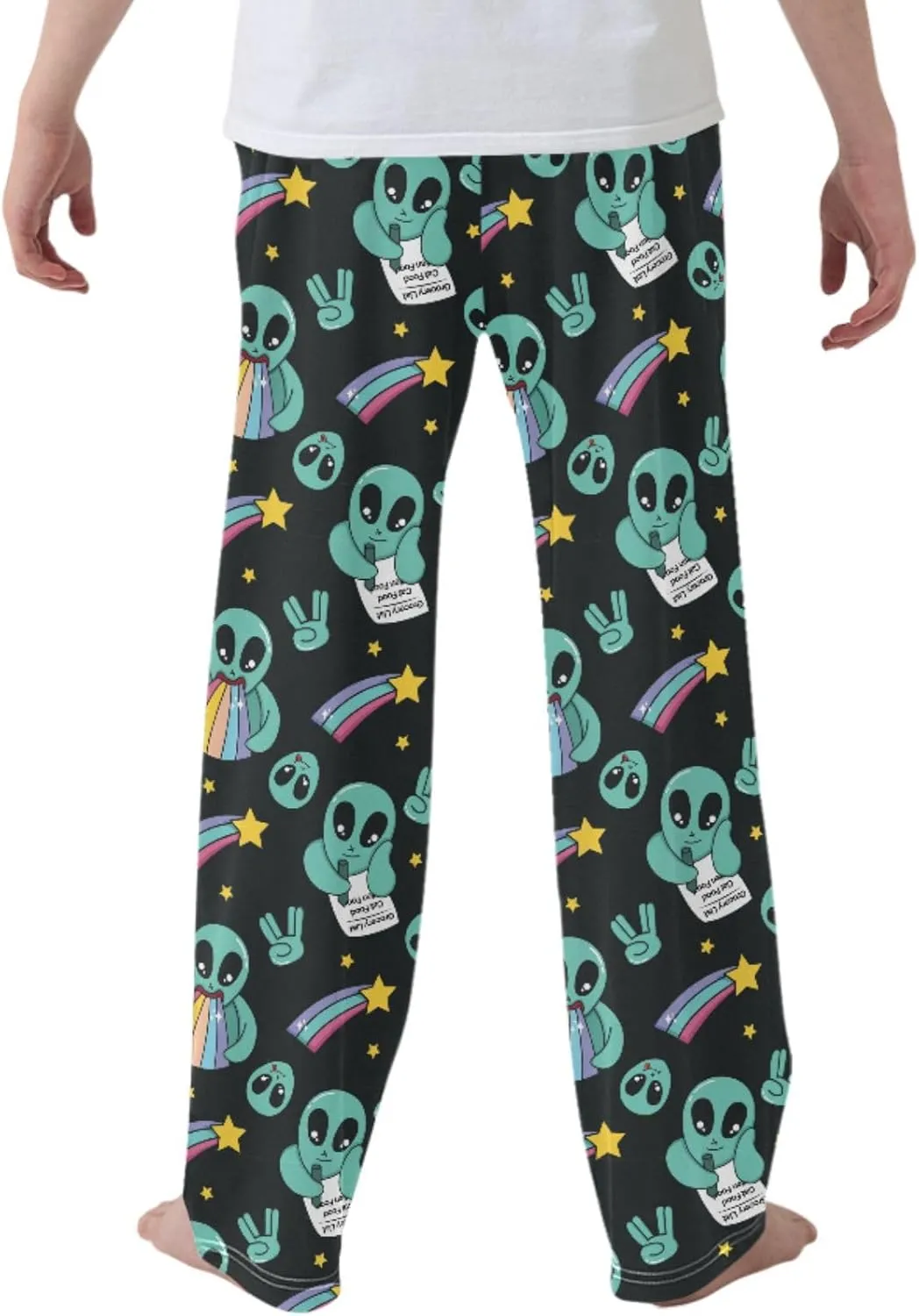 Pigsaly Boys' Pants Colorful Cute Alien Long Bottoms Rainbow Stars Jogger Pants Elastic Waist Trousers with Pockets S