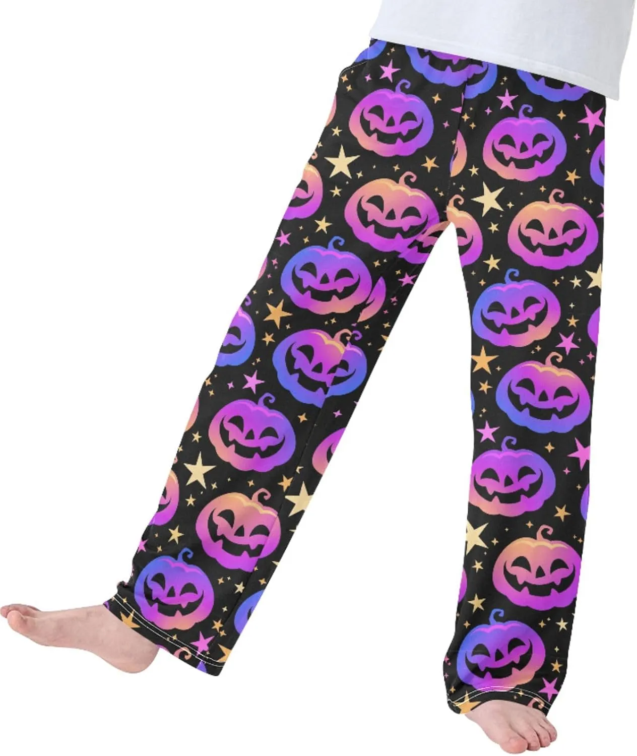 Pigsaly Boys' Pants Colorful Halloween Pumpkins Long Bottoms Cartoon Pink Stars Jogger Pants Elastic Waist Trousers S