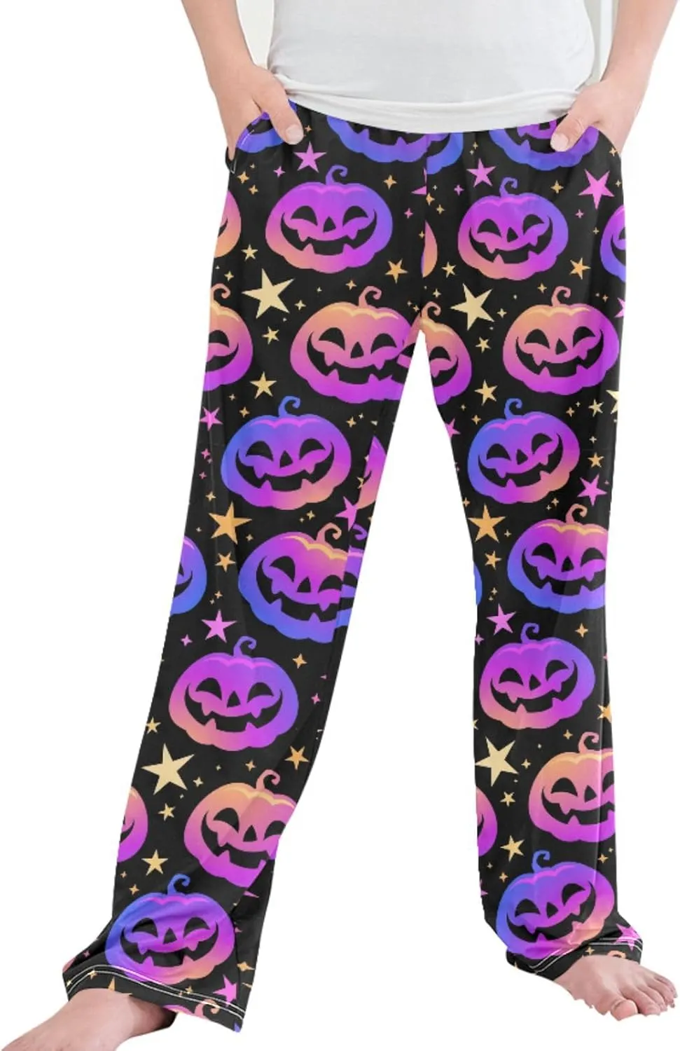 Pigsaly Boys' Pants Colorful Halloween Pumpkins Long Bottoms Cartoon Pink Stars Jogger Pants Elastic Waist Trousers S
