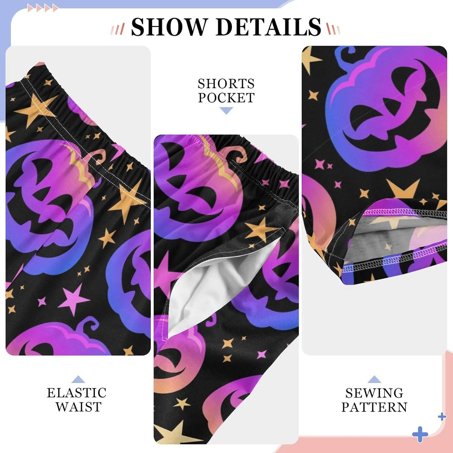 Pigsaly Boys' Pants Colorful Halloween Pumpkins Long Bottoms Cartoon Pink Stars Jogger Pants Elastic Waist Trousers S