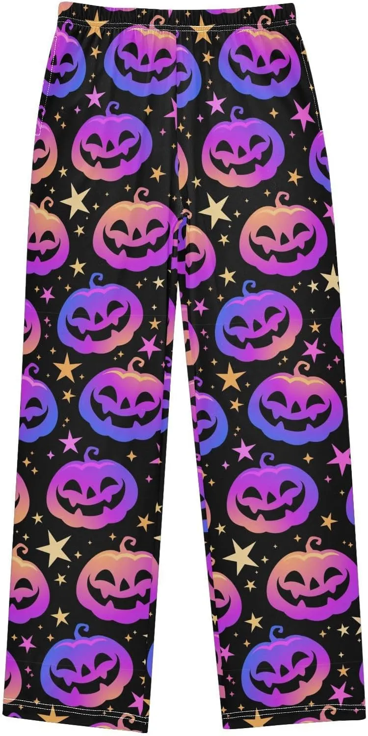 Pigsaly Boys' Pants Colorful Halloween Pumpkins Long Bottoms Cartoon Pink Stars Jogger Pants Elastic Waist Trousers S