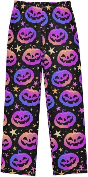Pigsaly Boys' Pants Colorful Halloween Pumpkins Long Bottoms Cartoon Pink Stars Jogger Pants Elastic Waist Trousers S