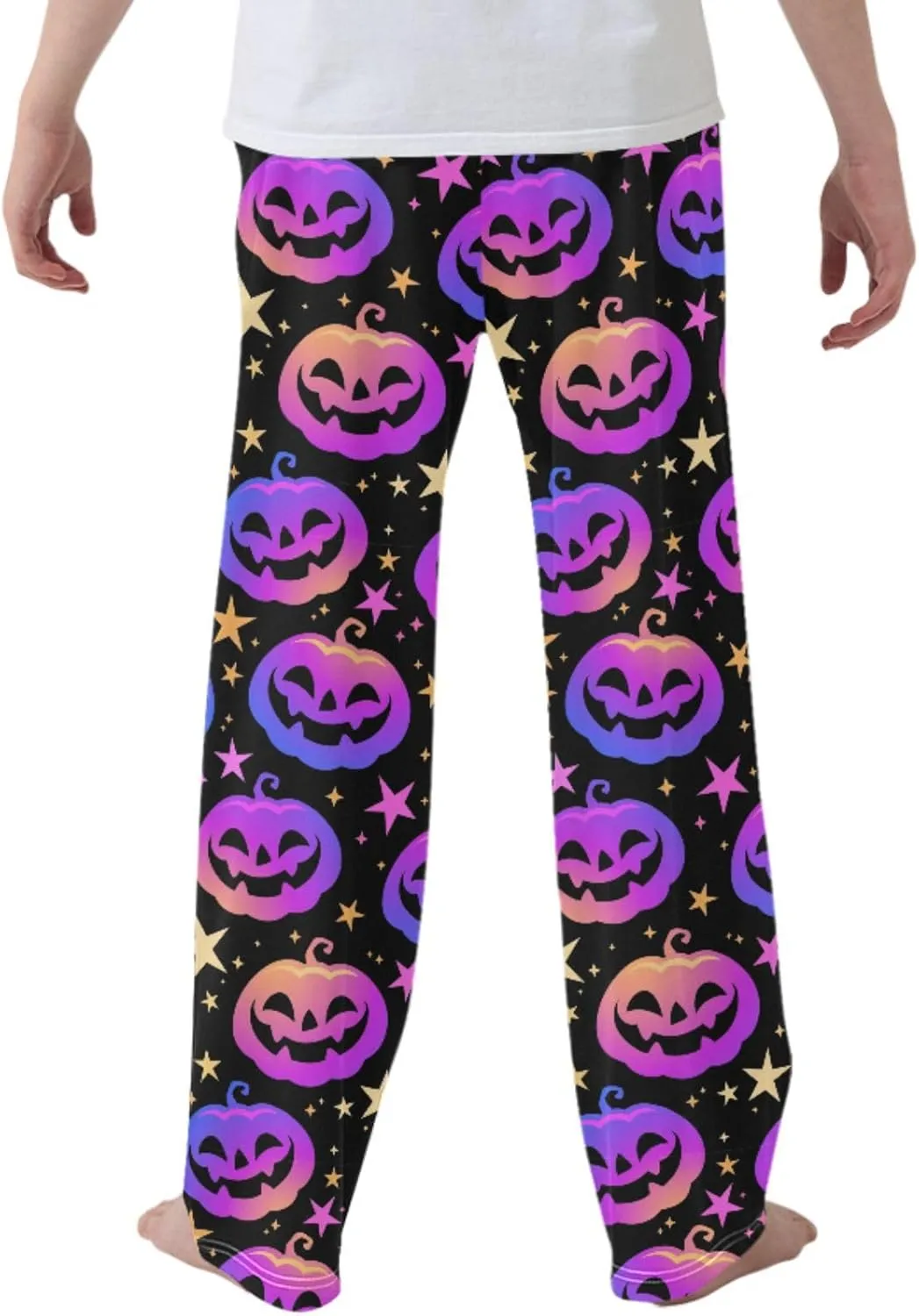 Pigsaly Boys' Pants Colorful Halloween Pumpkins Long Bottoms Cartoon Pink Stars Jogger Pants Elastic Waist Trousers S