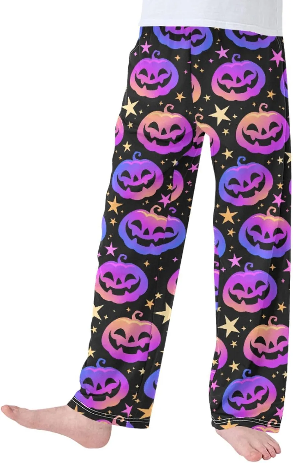 Pigsaly Boys' Pants Colorful Halloween Pumpkins Long Bottoms Cartoon Pink Stars Jogger Pants Elastic Waist Trousers S