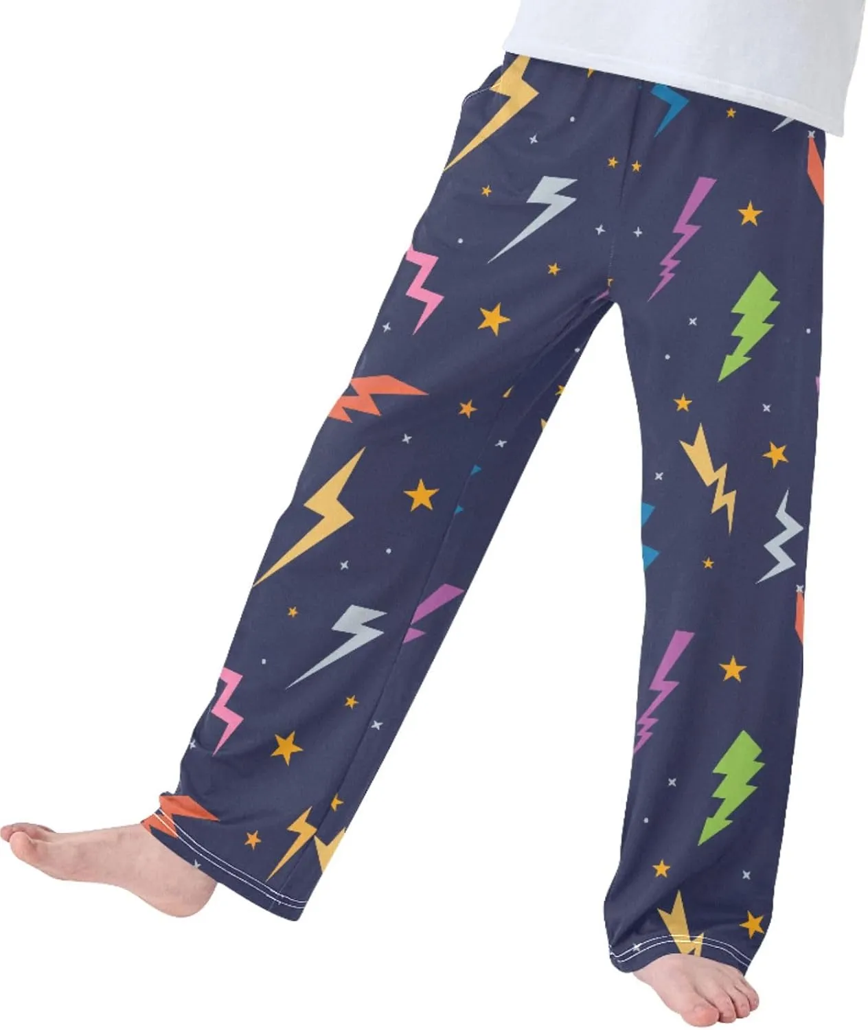 Pigsaly Boys' Pants Colorful Lightning Bolts Long Bottoms Space Stars Jogger Pants Elastic Waist Trousers with Pockets S