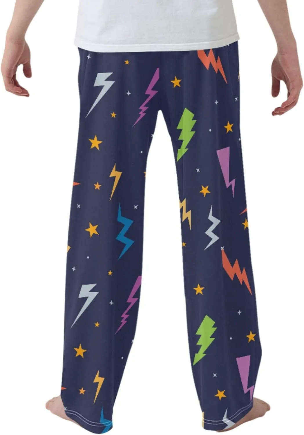 Pigsaly Boys' Pants Colorful Lightning Bolts Long Bottoms Space Stars Jogger Pants Elastic Waist Trousers with Pockets S