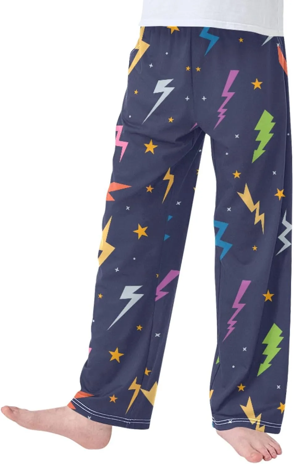 Pigsaly Boys' Pants Colorful Lightning Bolts Long Bottoms Space Stars Jogger Pants Elastic Waist Trousers with Pockets S