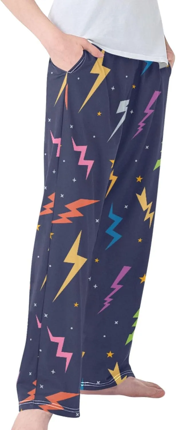 Pigsaly Boys' Pants Colorful Lightning Bolts Long Bottoms Space Stars Jogger Pants Elastic Waist Trousers with Pockets S
