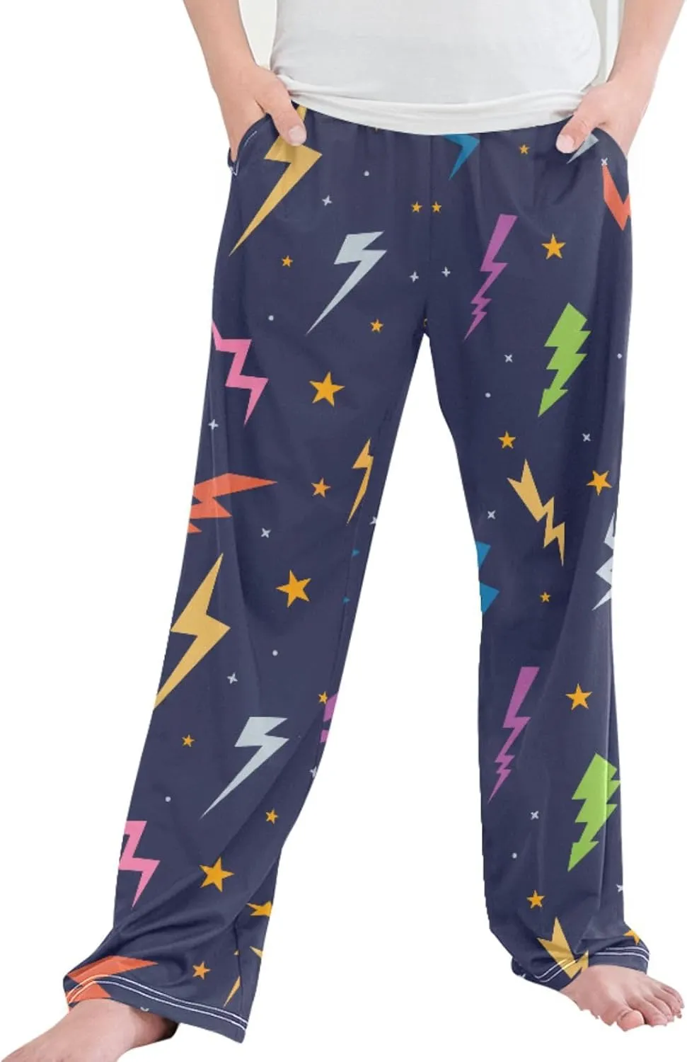 Pigsaly Boys' Pants Colorful Lightning Bolts Long Bottoms Space Stars Jogger Pants Elastic Waist Trousers with Pockets S