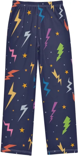 Pigsaly Boys' Pants Colorful Lightning Bolts Long Bottoms Space Stars Jogger Pants Elastic Waist Trousers with Pockets S