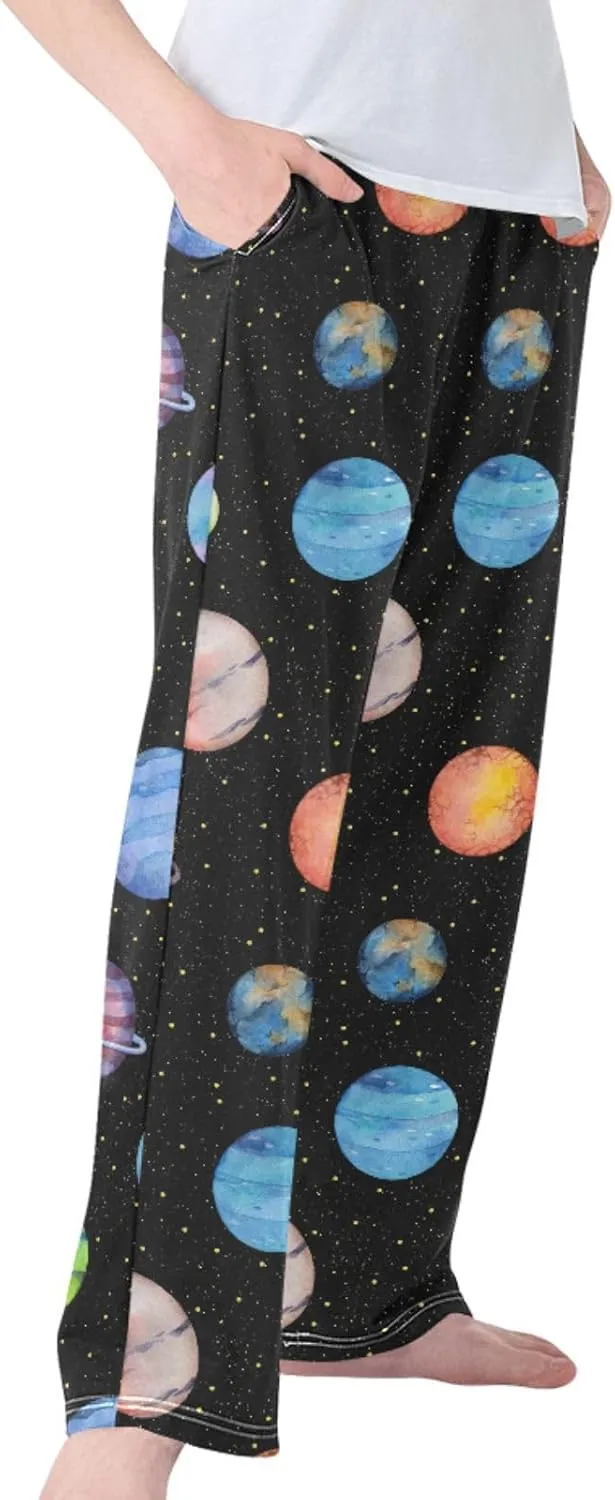 Pigsaly Boys' Pants Colorful Planets Stars Galaxy Long Bottoms Night Sky Jogger Pants Elastic Waist Trousers With Pockets S