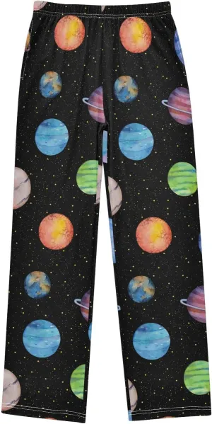 Pigsaly Boys' Pants Colorful Planets Stars Galaxy Long Bottoms Night Sky Jogger Pants Elastic Waist Trousers With Pockets S