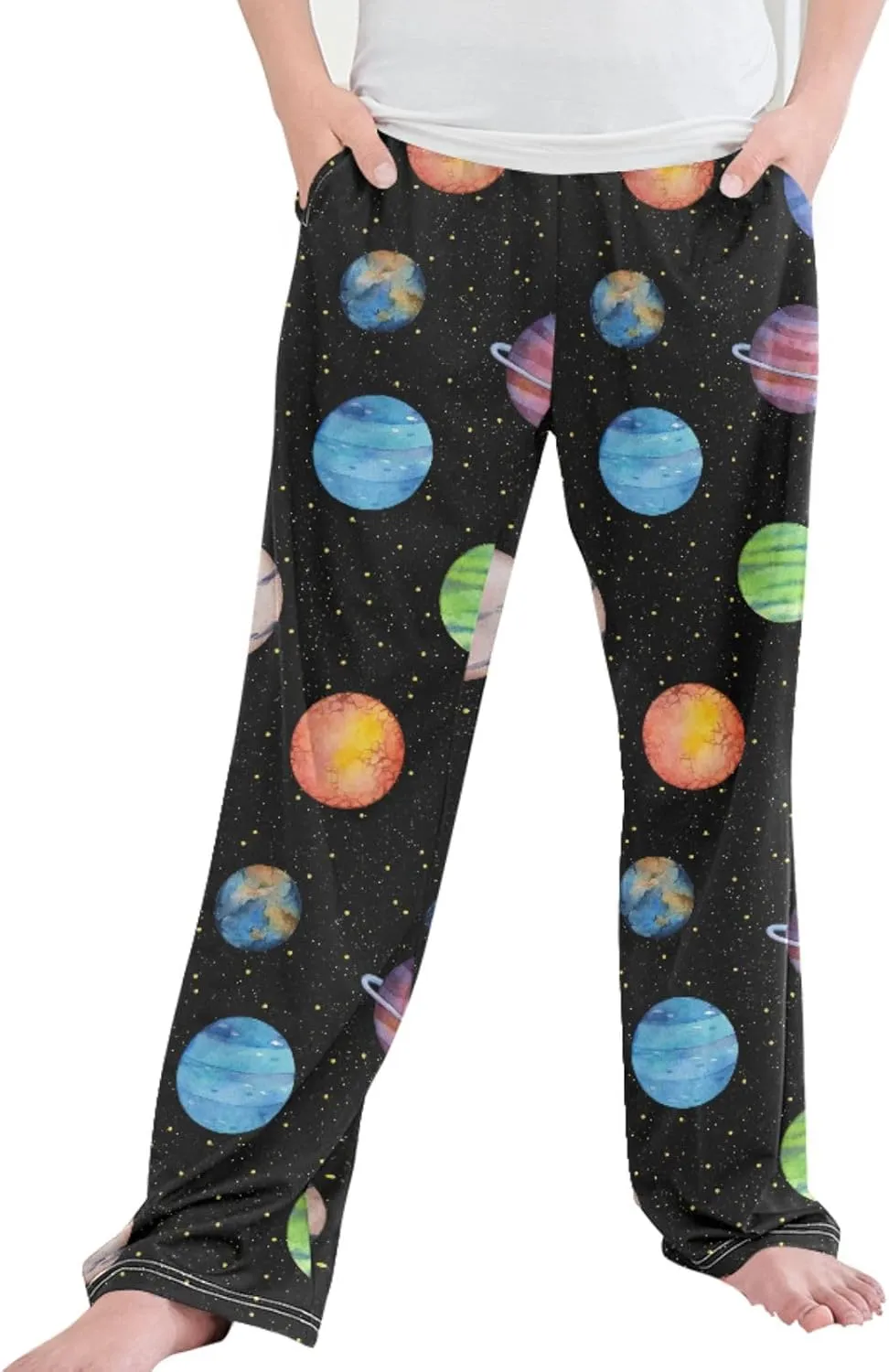 Pigsaly Boys' Pants Colorful Planets Stars Galaxy Long Bottoms Night Sky Jogger Pants Elastic Waist Trousers With Pockets S