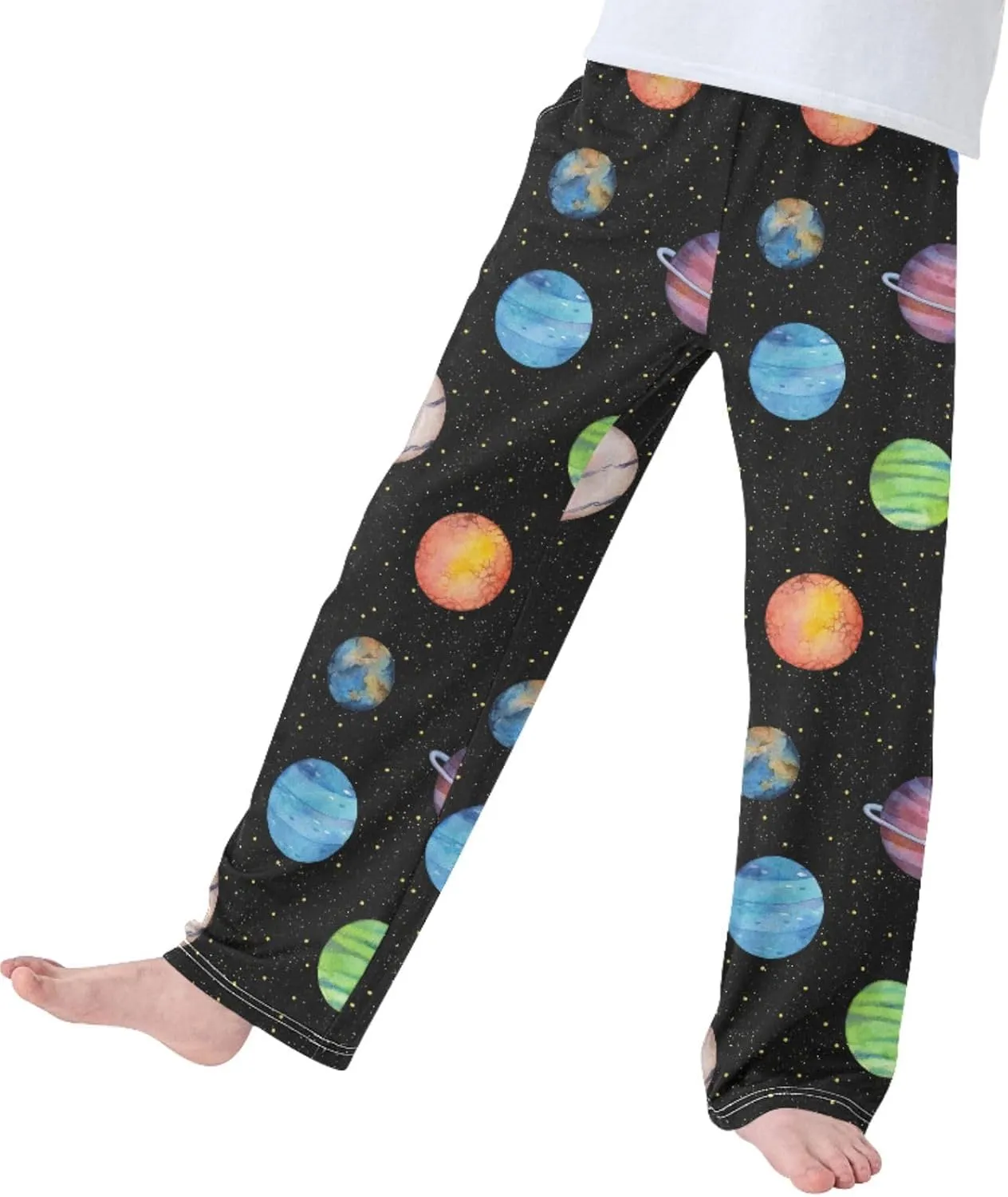 Pigsaly Boys' Pants Colorful Planets Stars Galaxy Long Bottoms Night Sky Jogger Pants Elastic Waist Trousers With Pockets S
