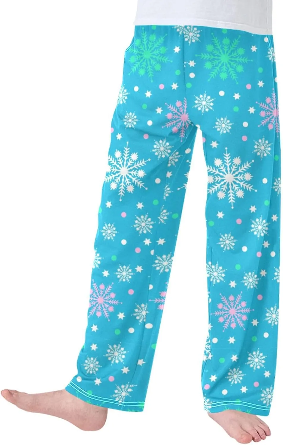 Pigsaly Boys' Pants Colorful Snowflakes Long Bottoms Blue Winter Star Dot Jogger Pants Elastic Waist Trousers With Pockets S