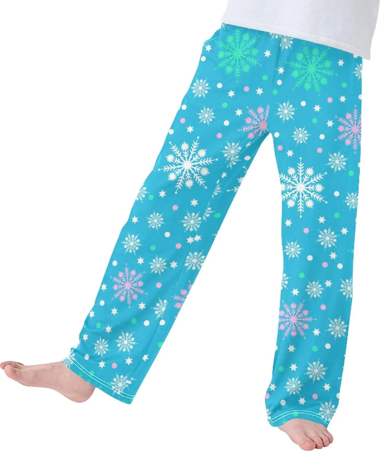Pigsaly Boys' Pants Colorful Snowflakes Long Bottoms Blue Winter Star Dot Jogger Pants Elastic Waist Trousers With Pockets S