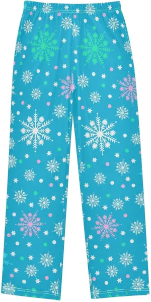 Pigsaly Boys' Pants Colorful Snowflakes Long Bottoms Blue Winter Star Dot Jogger Pants Elastic Waist Trousers With Pockets S
