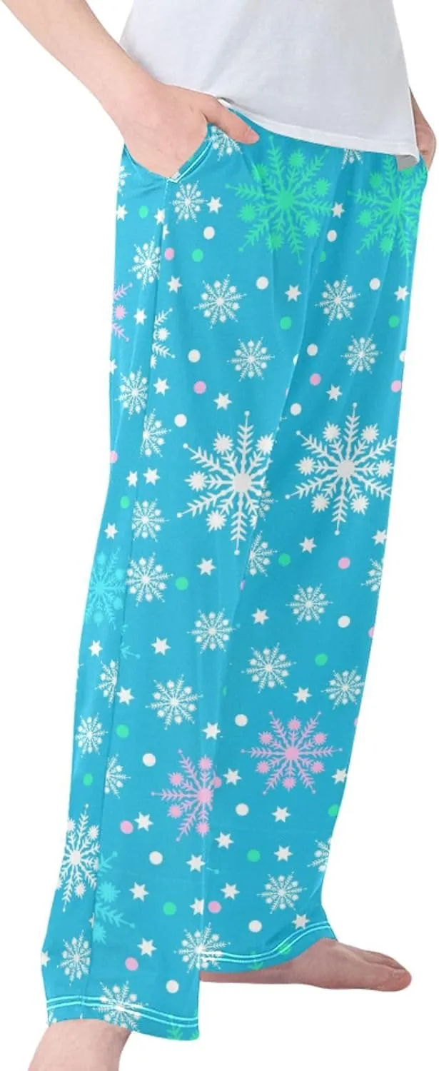 Pigsaly Boys' Pants Colorful Snowflakes Long Bottoms Blue Winter Star Dot Jogger Pants Elastic Waist Trousers With Pockets S