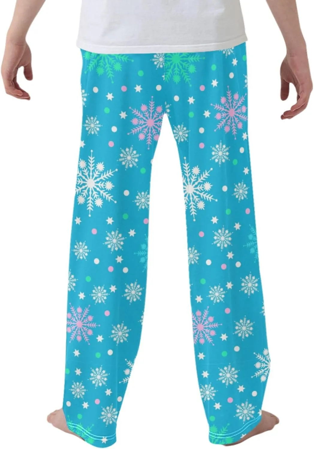 Pigsaly Boys' Pants Colorful Snowflakes Long Bottoms Blue Winter Star Dot Jogger Pants Elastic Waist Trousers With Pockets S