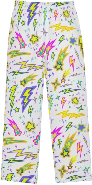 Pigsaly Boys' Pants Comets Lightning Galaxy Long Bottoms Colorful Stars Jogger Pants Elastic Waist Trousers with Pockets S