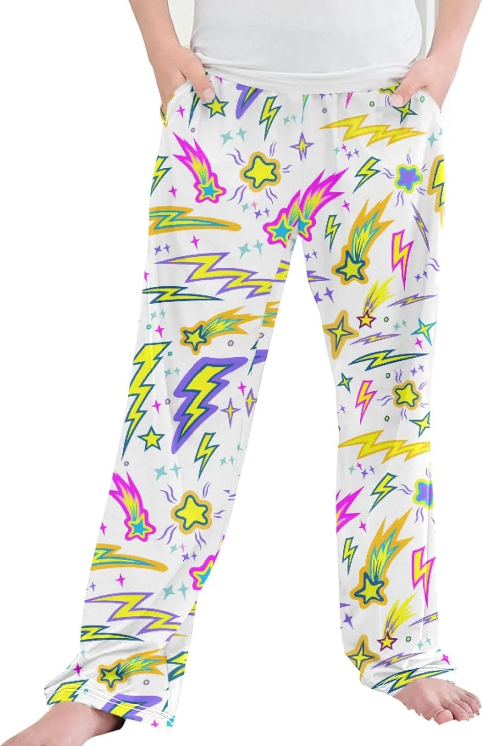 Pigsaly Boys' Pants Comets Lightning Galaxy Long Bottoms Colorful Stars Jogger Pants Elastic Waist Trousers with Pockets S