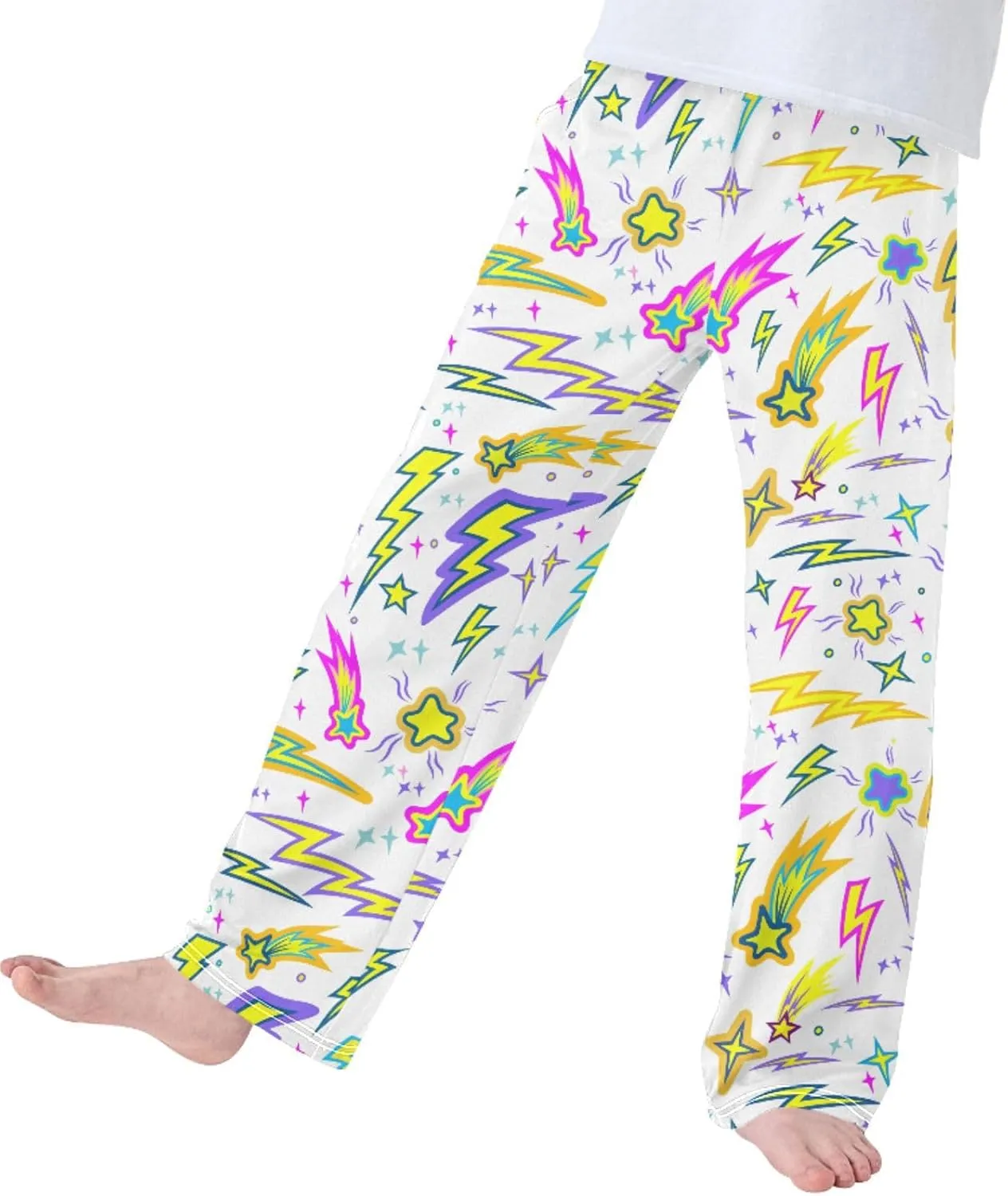 Pigsaly Boys' Pants Comets Lightning Galaxy Long Bottoms Colorful Stars Jogger Pants Elastic Waist Trousers with Pockets S