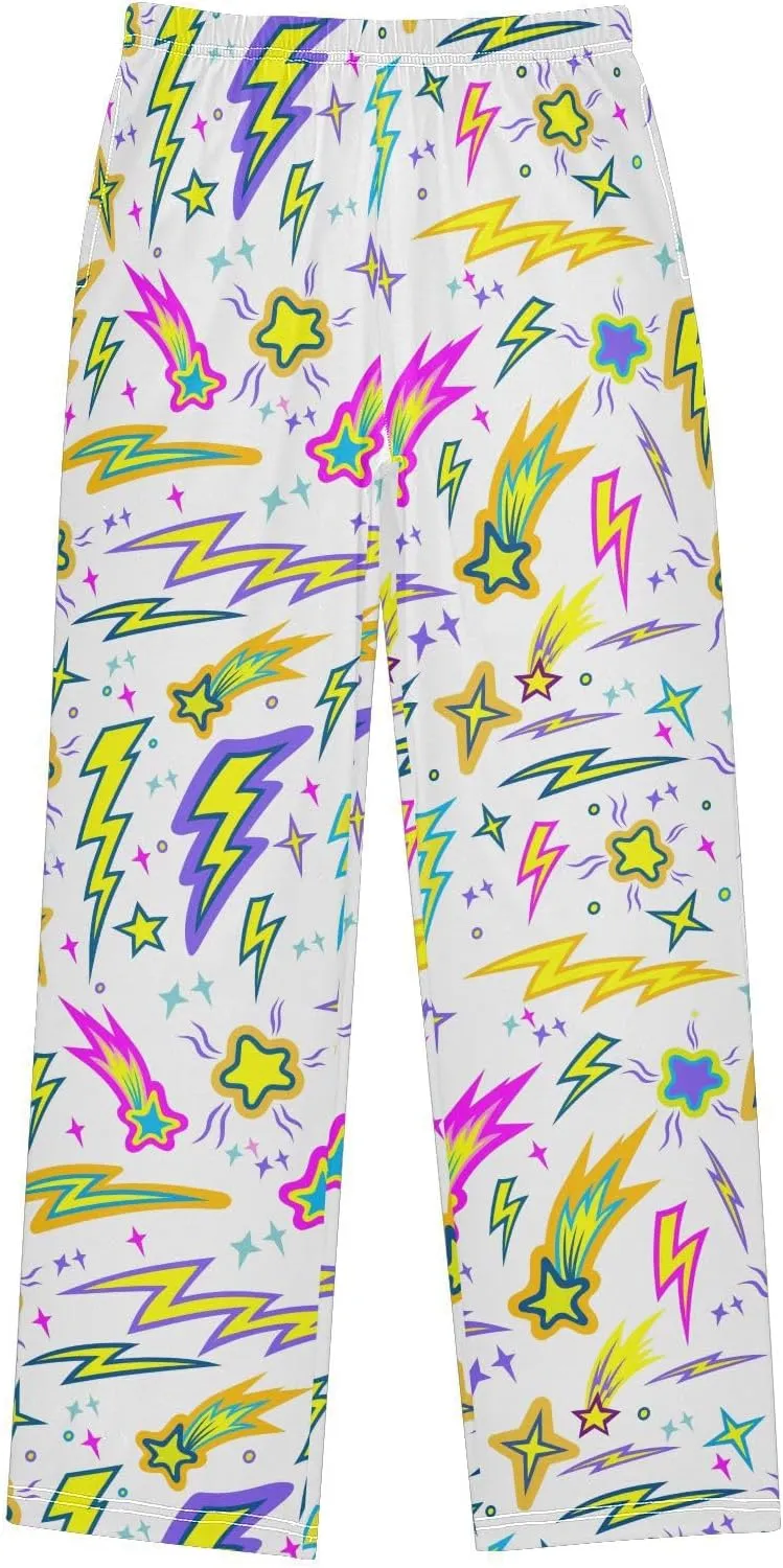 Pigsaly Boys' Pants Comets Lightning Galaxy Long Bottoms Colorful Stars Jogger Pants Elastic Waist Trousers with Pockets S