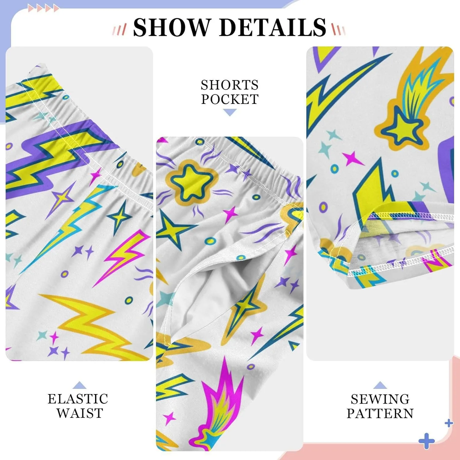 Pigsaly Boys' Pants Comets Lightning Galaxy Long Bottoms Colorful Stars Jogger Pants Elastic Waist Trousers with Pockets S
