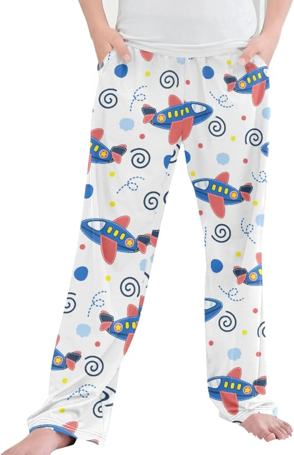 Pigsaly Boys' Pants Cute Airplane Long Bottoms Stars Sky Jogger Pants Elastic Waist Trousers with Pockets S