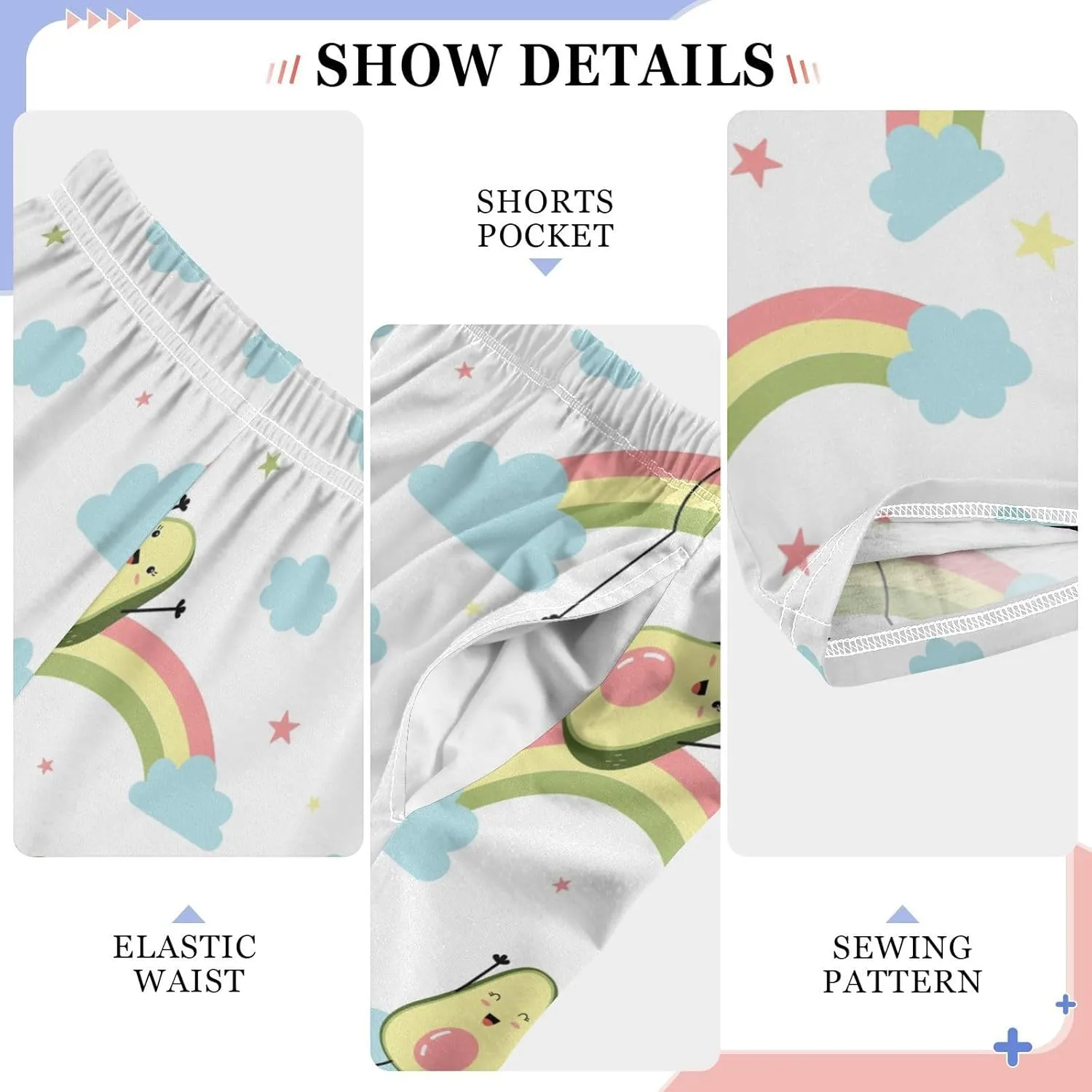 Pigsaly Boys' Pants Cute Avocados Rainbow Long Bottoms Blue Cloud Star Jogger Pants Elastic Waist Trousers With Pockets S