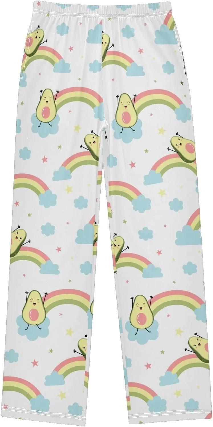 Pigsaly Boys' Pants Cute Avocados Rainbow Long Bottoms Blue Cloud Star Jogger Pants Elastic Waist Trousers With Pockets S