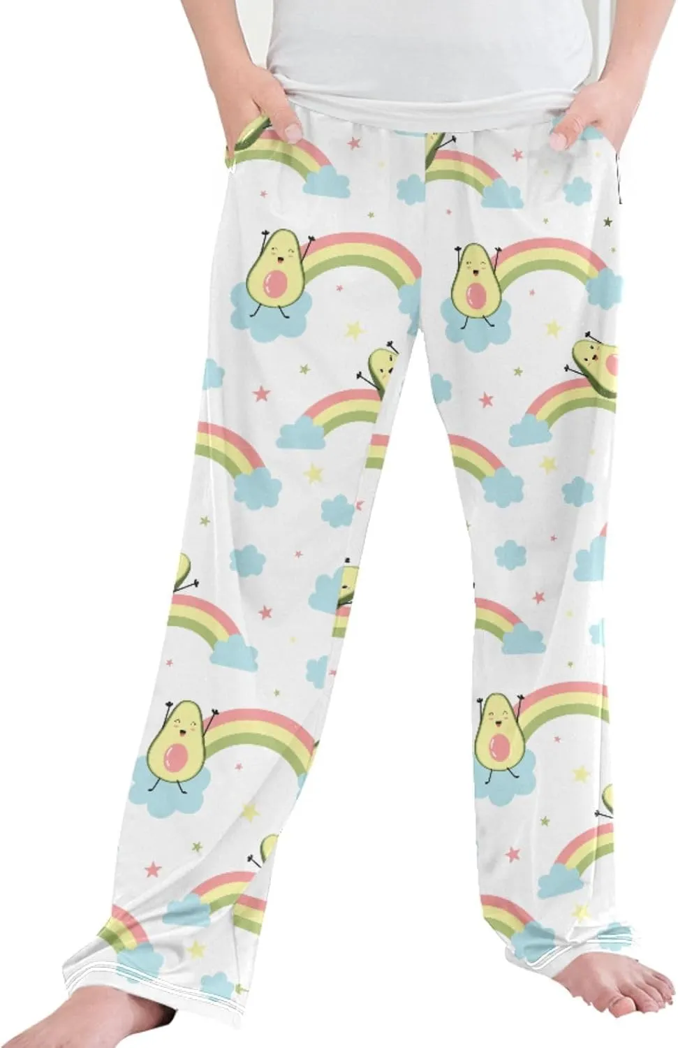 Pigsaly Boys' Pants Cute Avocados Rainbow Long Bottoms Blue Cloud Star Jogger Pants Elastic Waist Trousers With Pockets S