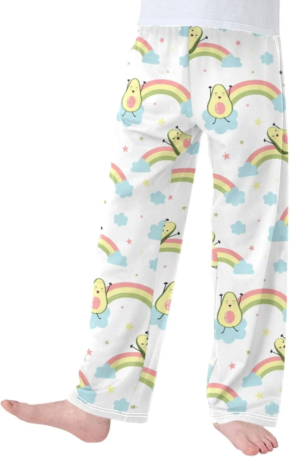 Pigsaly Boys' Pants Cute Avocados Rainbow Long Bottoms Blue Cloud Star Jogger Pants Elastic Waist Trousers With Pockets S