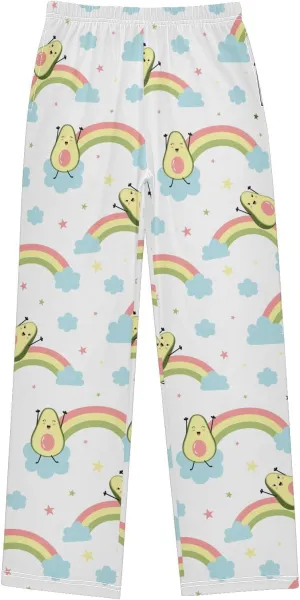 Pigsaly Boys' Pants Cute Avocados Rainbow Long Bottoms Blue Cloud Star Jogger Pants Elastic Waist Trousers With Pockets S
