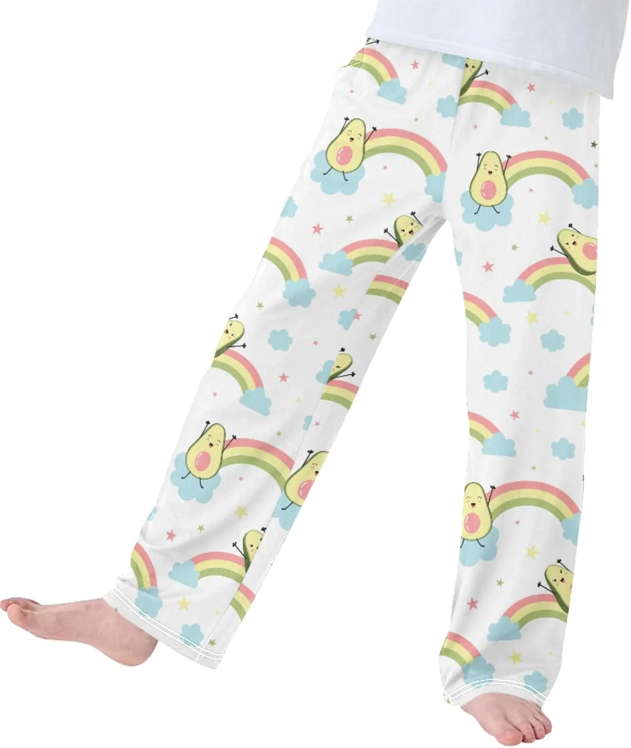 Pigsaly Boys' Pants Cute Avocados Rainbow Long Bottoms Blue Cloud Star Jogger Pants Elastic Waist Trousers With Pockets S