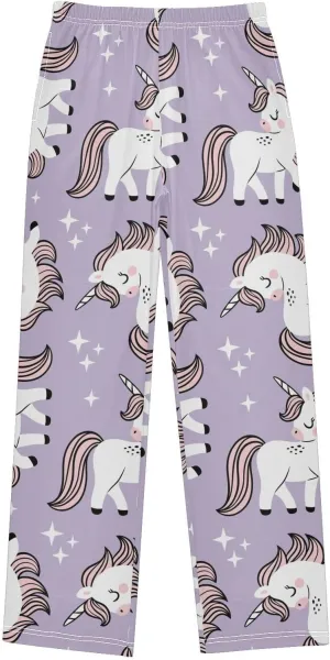 Pigsaly Boys' Pants Cute Baby Unicorns Stars Long Bottoms Purple Stars Jogger Pants Elastic Waist Trousers With Pockets S