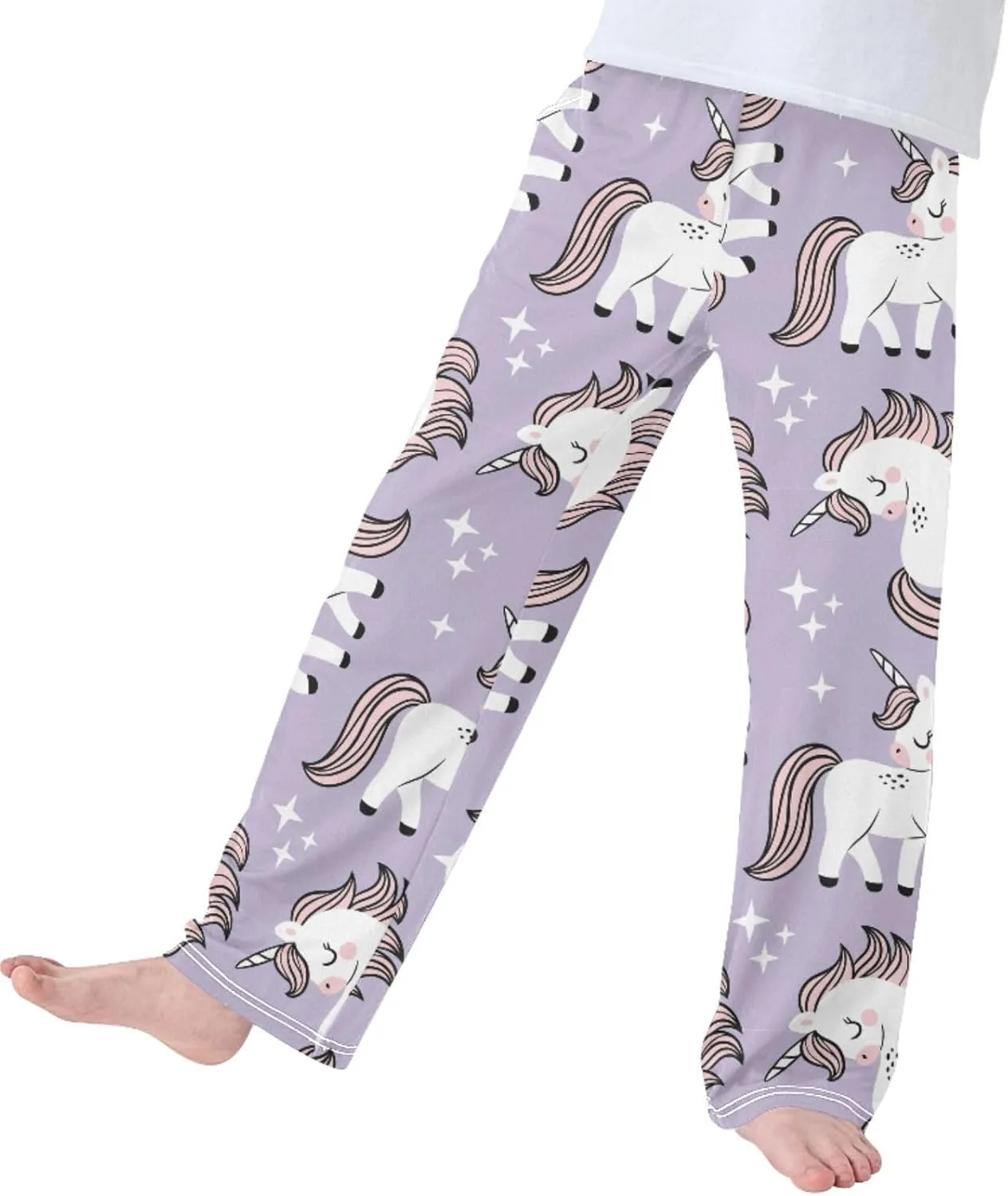 Pigsaly Boys' Pants Cute Baby Unicorns Stars Long Bottoms Purple Stars Jogger Pants Elastic Waist Trousers With Pockets S