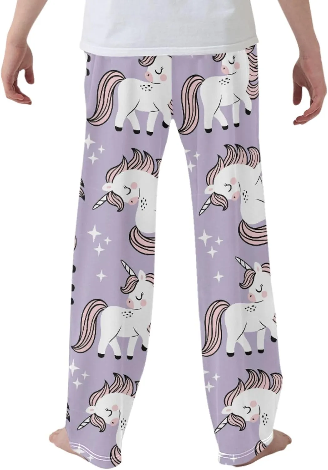 Pigsaly Boys' Pants Cute Baby Unicorns Stars Long Bottoms Purple Stars Jogger Pants Elastic Waist Trousers With Pockets S