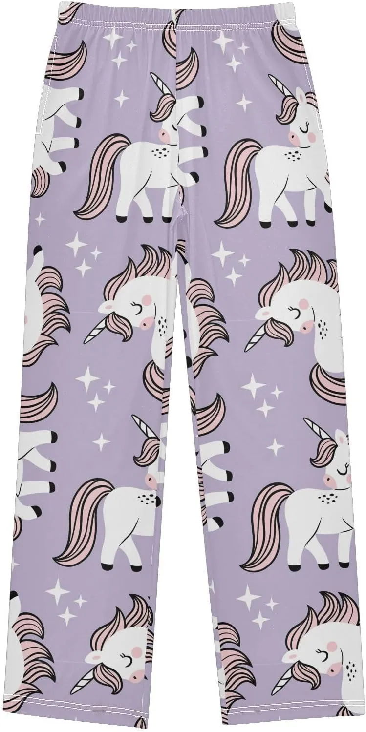 Pigsaly Boys' Pants Cute Baby Unicorns Stars Long Bottoms Purple Stars Jogger Pants Elastic Waist Trousers With Pockets S