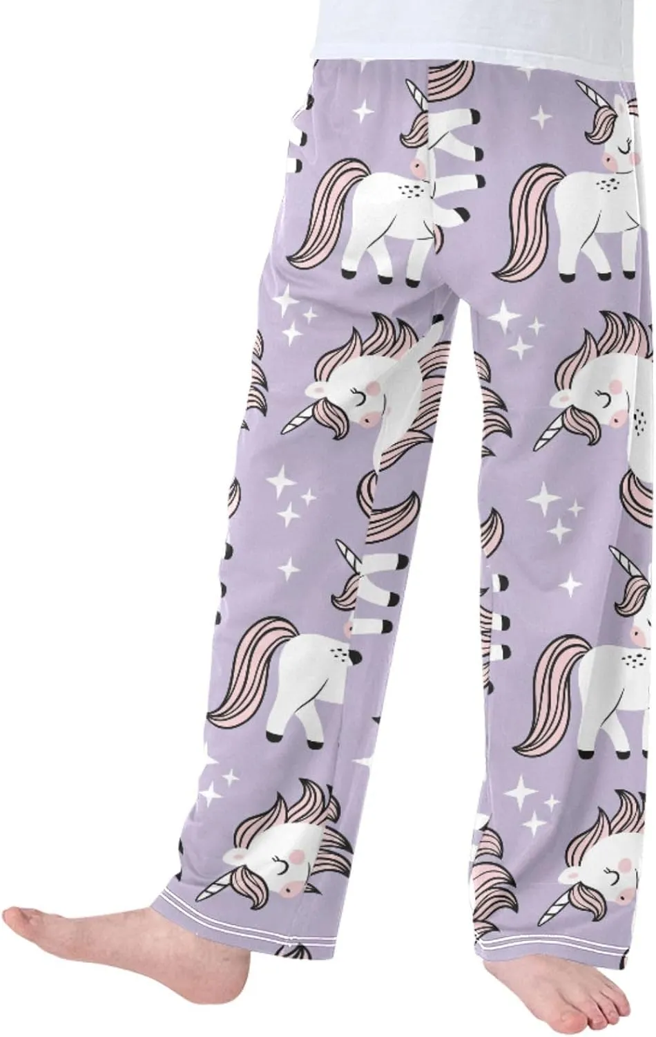Pigsaly Boys' Pants Cute Baby Unicorns Stars Long Bottoms Purple Stars Jogger Pants Elastic Waist Trousers With Pockets S