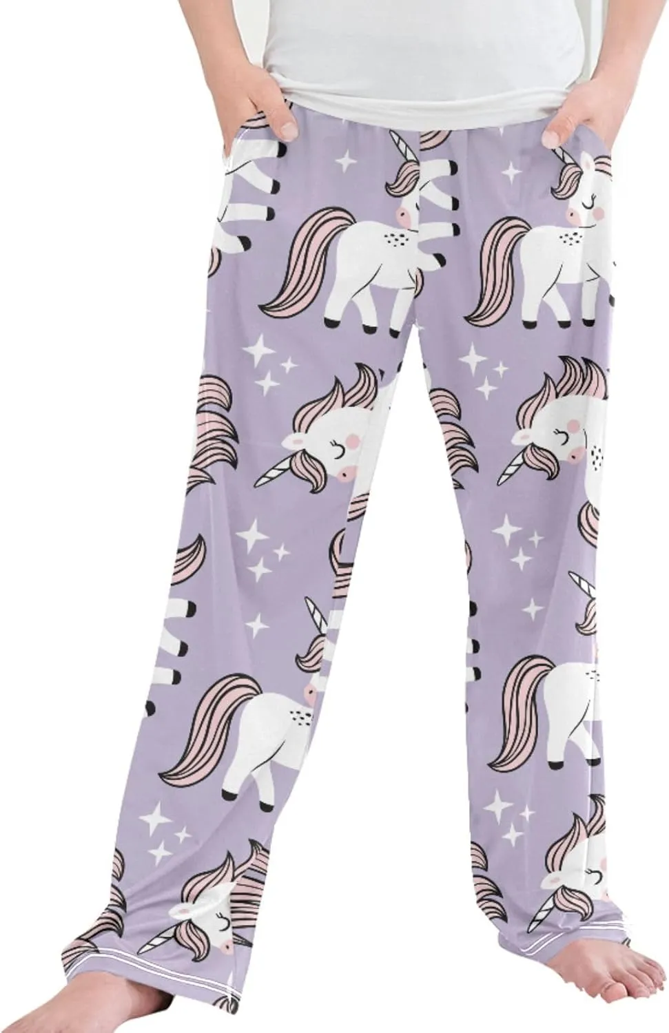 Pigsaly Boys' Pants Cute Baby Unicorns Stars Long Bottoms Purple Stars Jogger Pants Elastic Waist Trousers With Pockets S