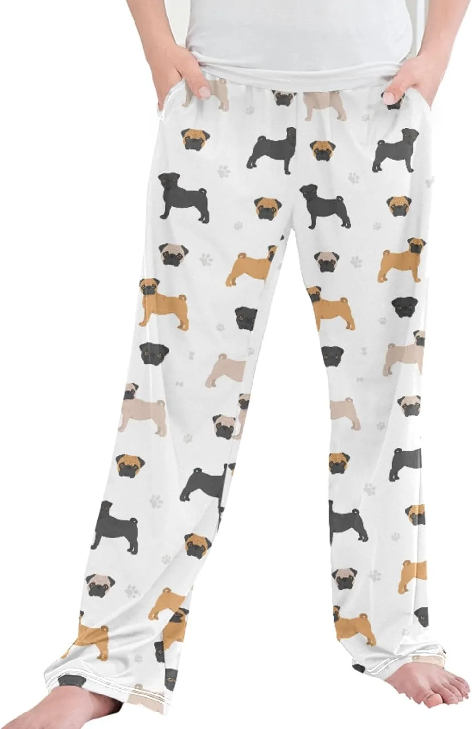 Pigsaly Boys' Pants Cute Black Brown Bulldog Long Bottoms Pug Dog Paw Print Jogger Pants Elastic Waist Trousers Pockets S